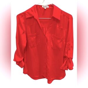 Express The Portofino Shirt Womens Pink Satin Style Front Pockets Size XS